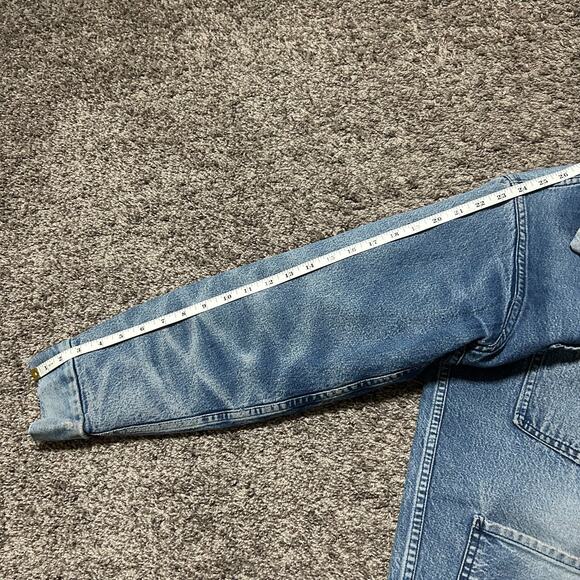 Vintage Thrashed Denim Chore Jacket Lined Barn Coat 70s 80s French Blue S/M - Picture 8 of 10